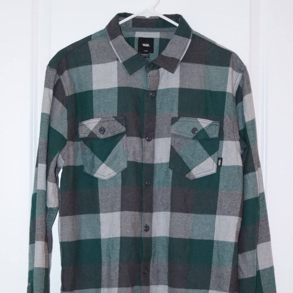 Vans Teal & Gray Flannel Button-Up Shirt, Men's Large